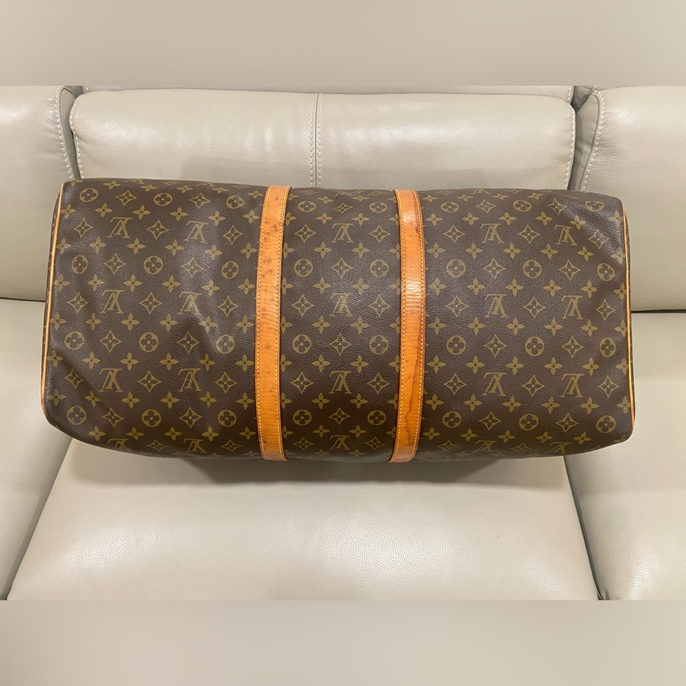 Louis Vuitton Brown Monogram Travel Duffel with Tan Leather Trim - Picture 11 of 13